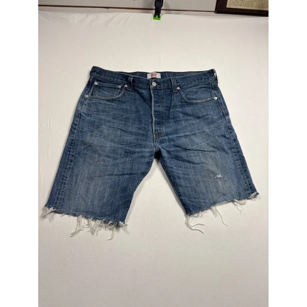 Vintage Levis 501 Mens Denim Cutoff Shorts W36 Blue Jorts Raw Hem 00501-0422